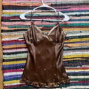 Vintage Elegant Brown Sequin Women's Tank Top Camisole